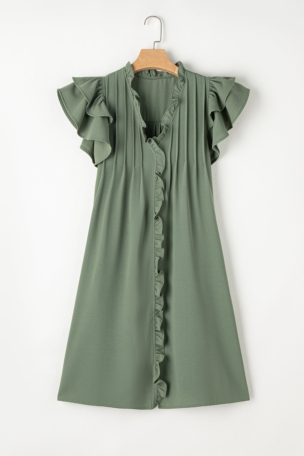 Mist Green Ruffle Sleeve Dress