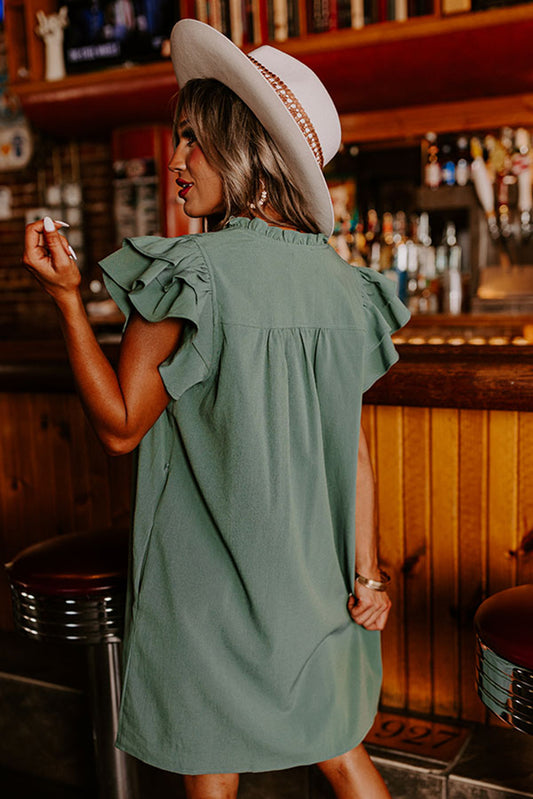 Mist Green Ruffle Sleeve Dress