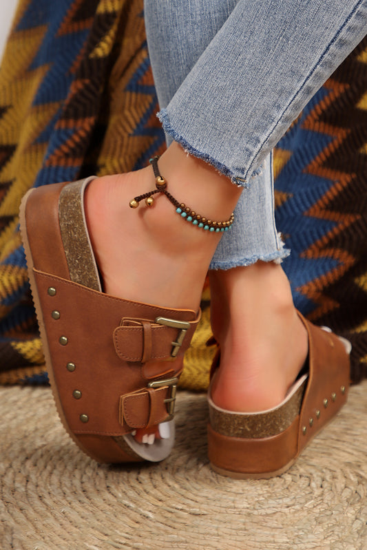 Chestnut Double Buckle Platform