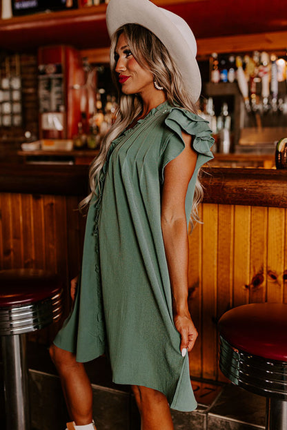 Mist Green Ruffle Sleeve Dress