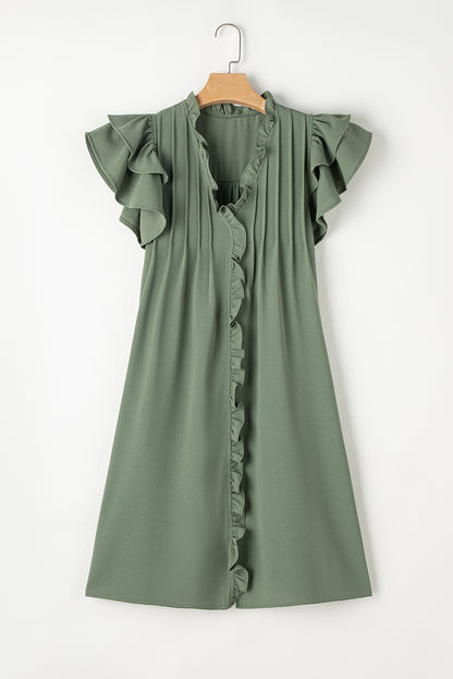 Mist Green Ruffle Sleeve Dress