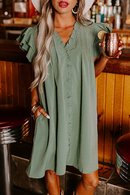 Mist Green Ruffle Sleeve Dress