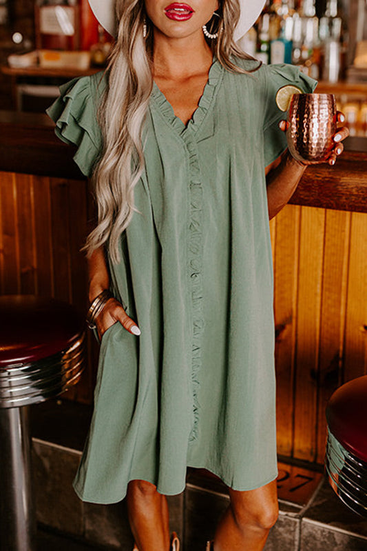 Mist Green Ruffle Sleeve Dress